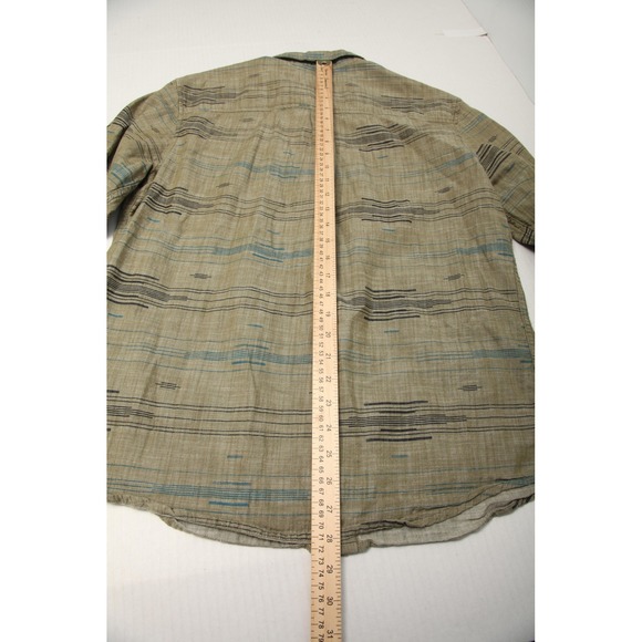 prAna Shirt Mens Medium Olive Stripe Button Down Organic Cotton Long Sleeve - Picture 9 of 11